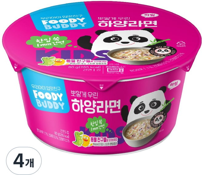 푸디버디 하양라면 컵, 80g, 4개