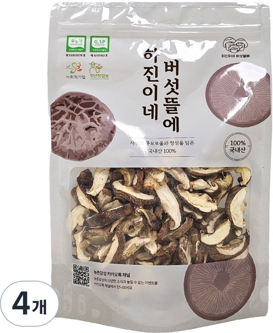 하진이네버섯뜰에 무농약 건조 표고버섯 슬라이스, 4개, 100g