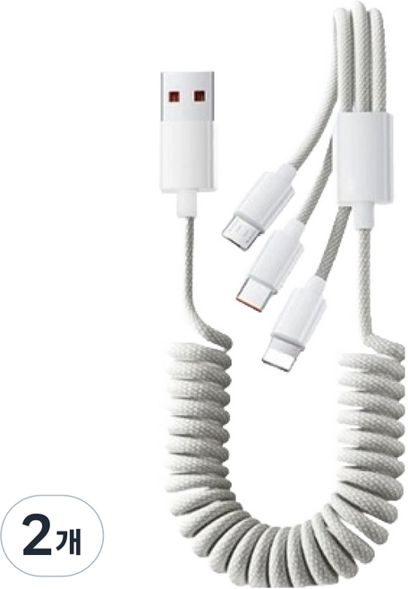 파워샷 감성충만 컬러풀 3in1 스프링 충전케이블, 그레이, 2개, 1.5m