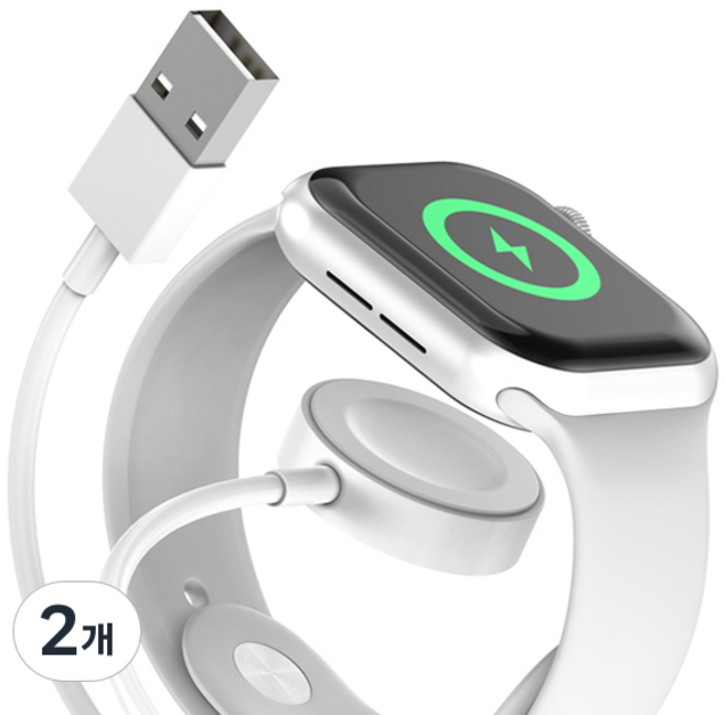 일리온 애플워치 호환 맥세이프 무선 충전기 케이블 충전독, 화이트, 2개
