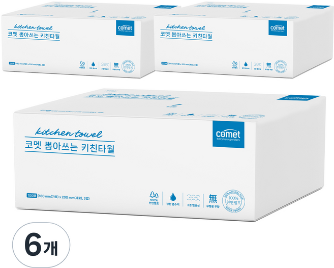 코멧 뽑아쓰는 키친타올, 100매, 6개