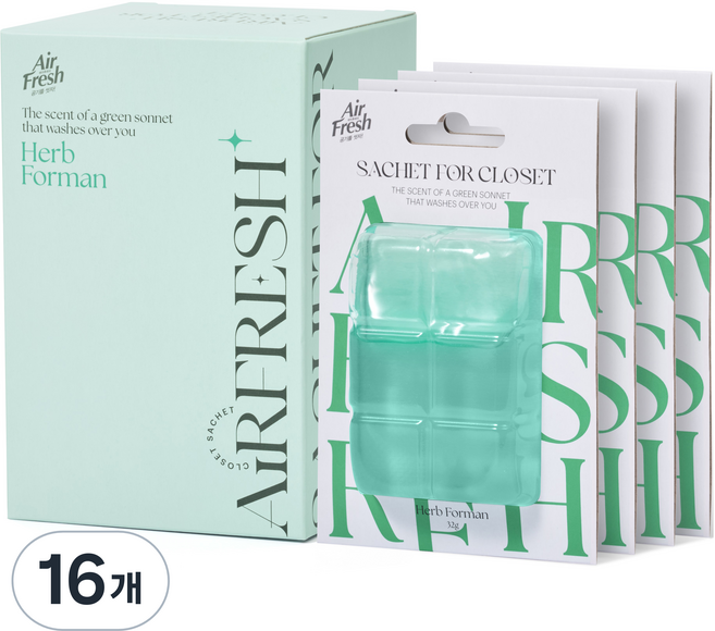 에어후레쉬 샤쉐 옷장 걸이형 방향제 허브 포맨, 32g, 16개, 허브포맨향