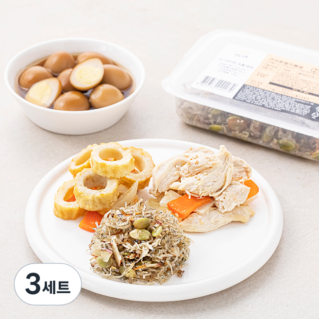 남도애꽃 키즈반찬 4종 메추리알장조림 + 닭가슴살양배추볶음 + 견과류멸치볶음 + 구운어묵볶음, 3세트