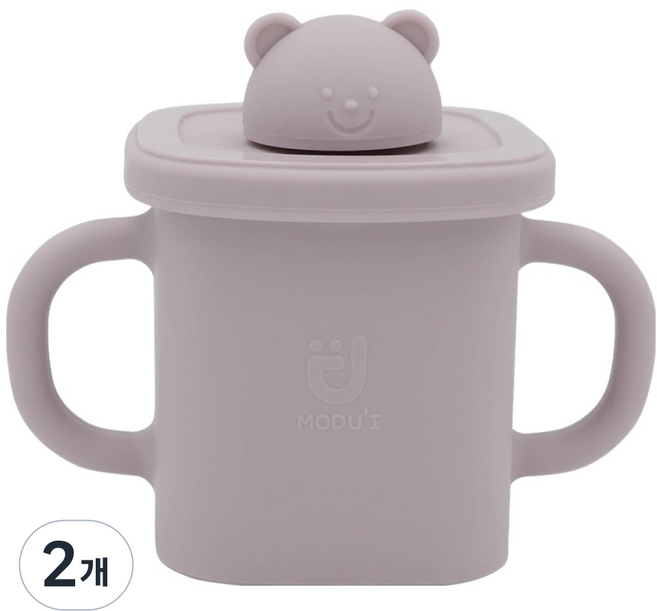 모두아이 유아용 실리콘 곰돌이 사각 스파우트컵, 라벤더, 2개, 375ml
