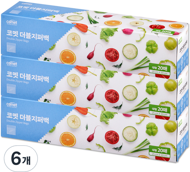 코멧 더블 지퍼백, 대(L), 20개입, 6개