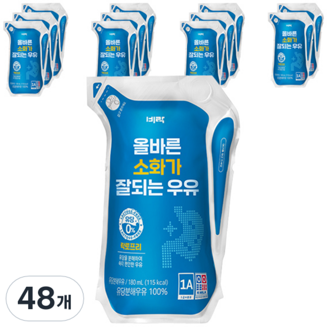 비락 올바른 소화가 잘되는 락토프리 우유, 180ml, 48개