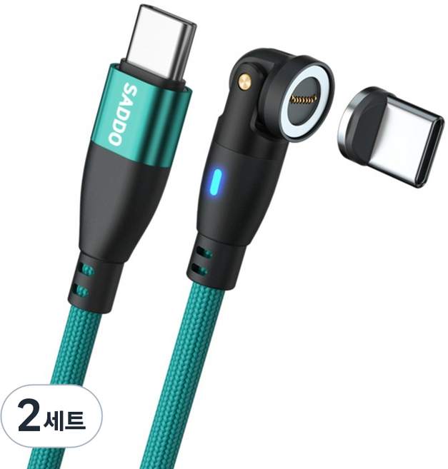 사또 PD 100W 540도 회전형 마그네틱 케이블 + C타입 커넥터 세트, 2세트, 그린, 2m