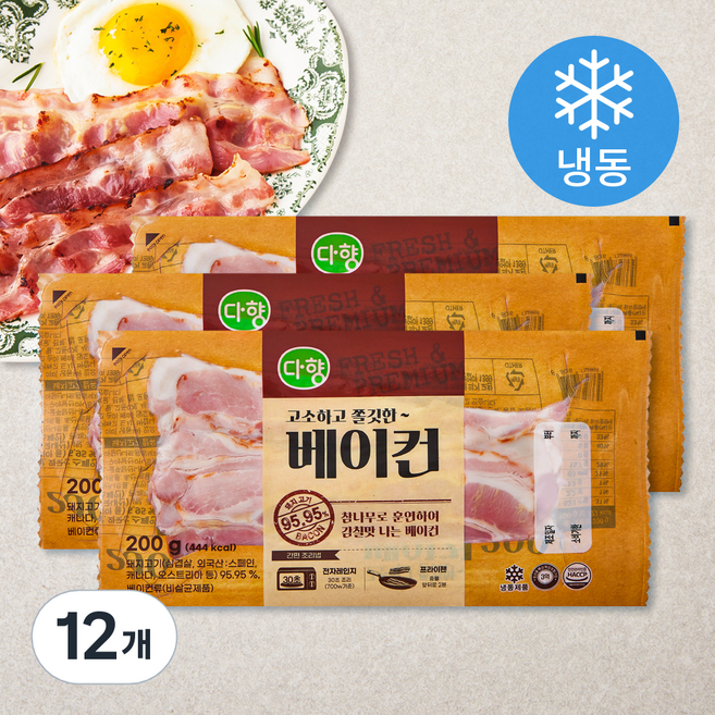다향 고소하고 쫄깃한 베이컨 (냉동), 200g, 12개
