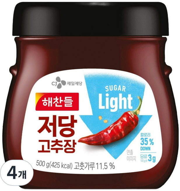 해찬들 저당 고추장, 500g, 4개