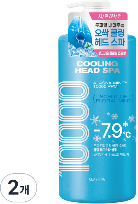 엘라스틴 쿨링 헤드 스파 10000 샴푸 플로럴민트, 1L, 2개