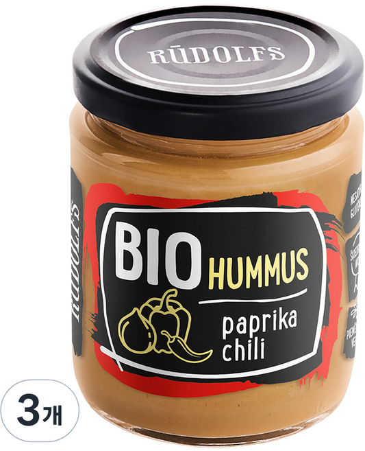 RUDOLFS 유기농 후무스 파프리카 칠리, 3개, 230g