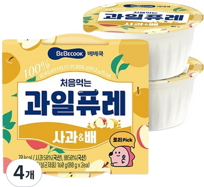 베베쿡 처음먹는 과일퓨레, 사과/배, 80g, 4개