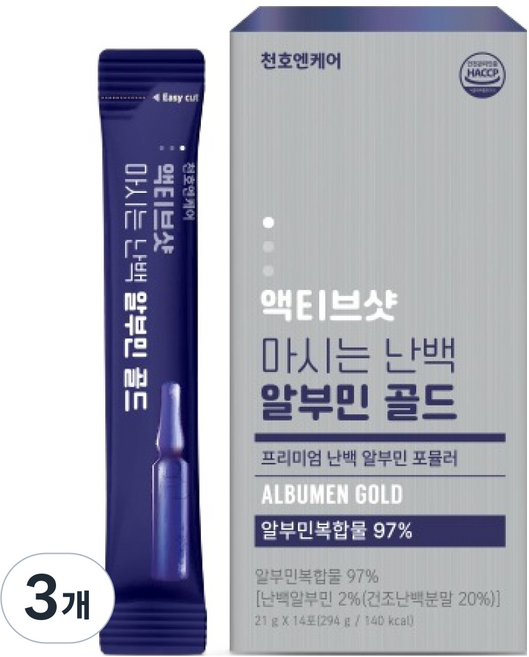 천호엔케어 액티브샷 마시는 난백 알부민 골드 14p, 294g, 3개