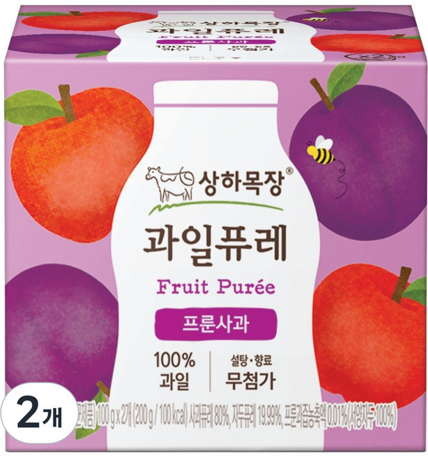 상하목장 과일퓨레, 200g, 프룬사과, 2개