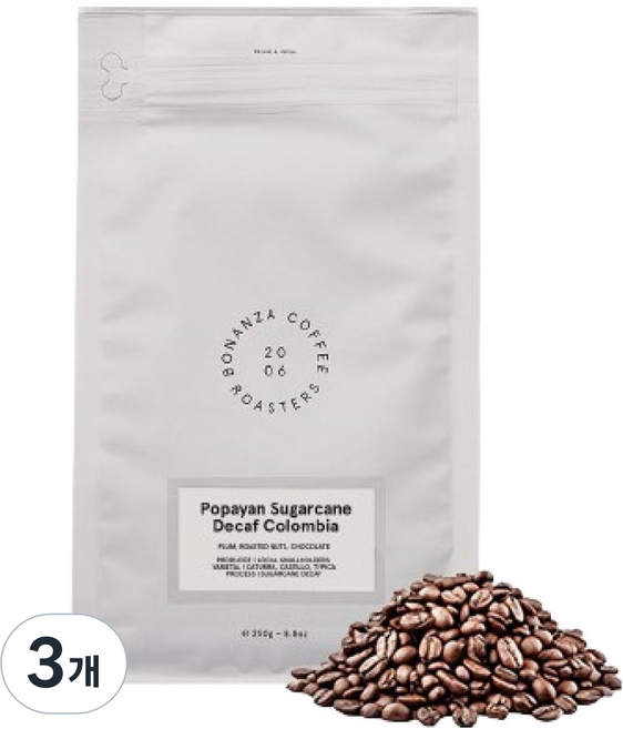 보난자커피 포파얀 슈가케인 콜롬비아 디카페인 원두, 250g, 3개, 홀빈(분쇄안함)