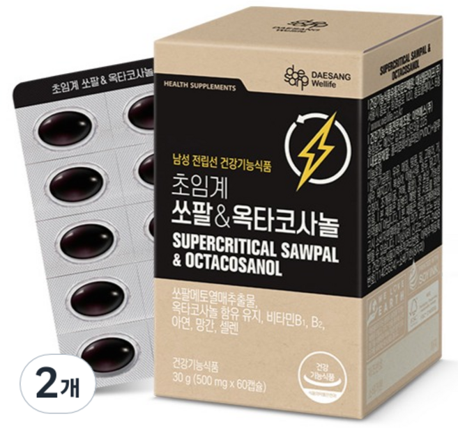 대상웰라이프 초임계 쏘팔 & 옥타코사놀 30g, 60정, 2개