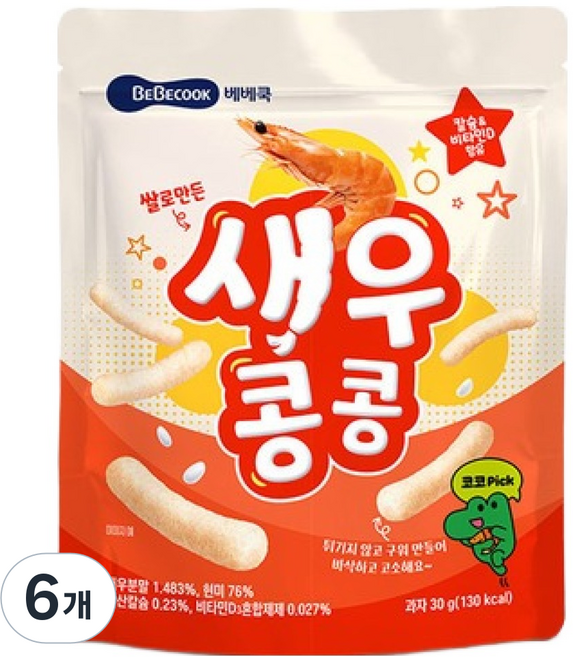 BEBECOOK 蝦味脆脆豆, 30g, 6個, 蝦