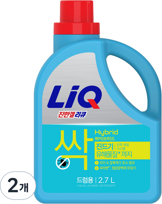 리큐 진한겔 하이브리드 피지 진드기 분비물제거 세탁세제 드럼용, 2.7L, 2개
