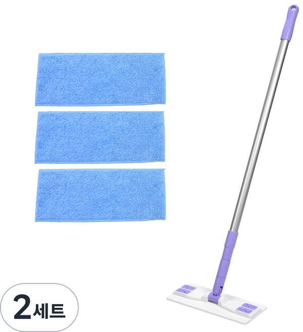 에이클린 청소밀대걸레 소형 화이트보라 + 블루분섬사패드 3매, 2세트