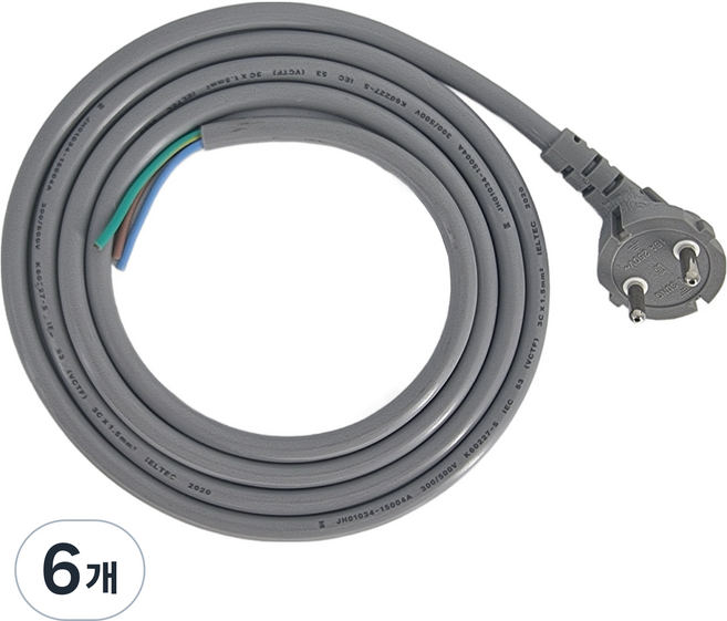 Anyport 韓國產 AC電源線 0.75SQ X 3C 3孔 側面接地 可剝皮電源線, 6個, 3m