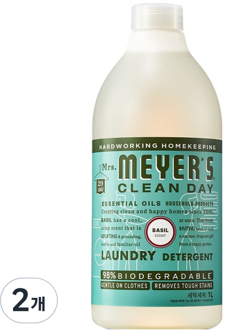 미세스마이어스클린데이 세탁세제 바질, 1L, 2개