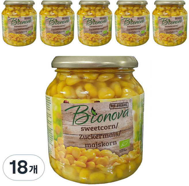 바이오노바 유기농 스위트콘 병조림, 340g, 18개