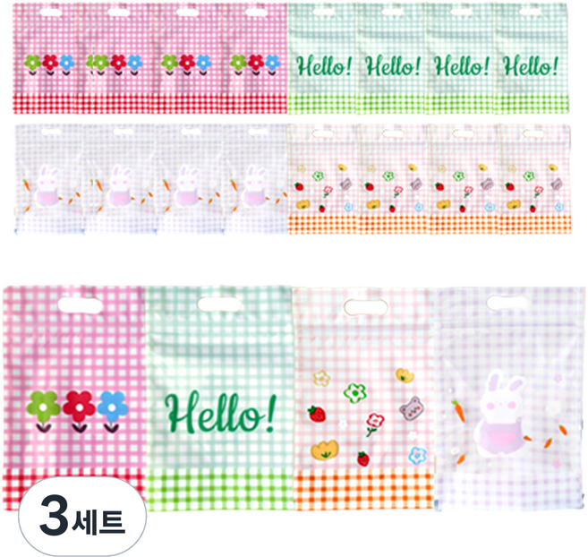 팬시픽스 다용도 지퍼백 포장봉투 4종 세트, 체크 혼합, 3세트