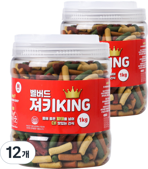 벨버드 져키KING 강아지 간식 M, 혼합맛(황태/연어/참치/오리/치즈), 1kg, 12개