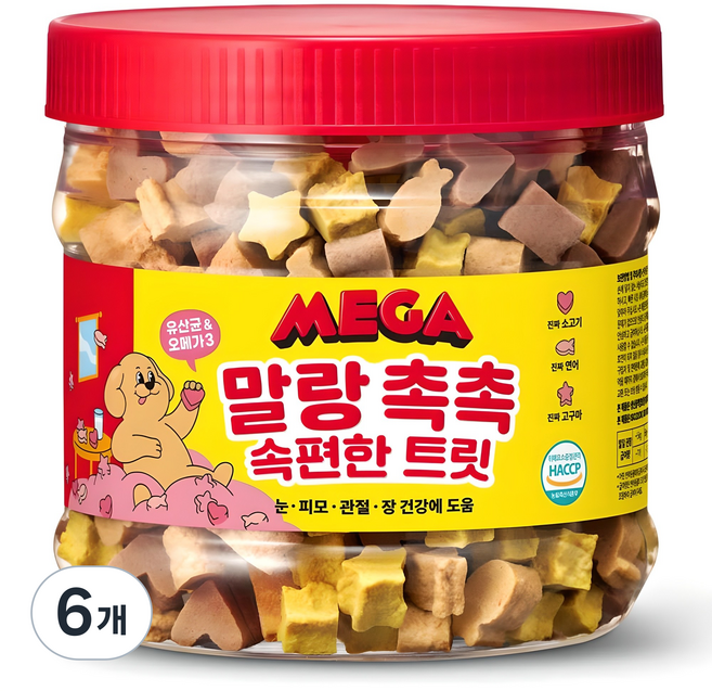 메가 강아지 간식 말랑 촉촉 속편한 노즈워크 트릿, 혼합맛(소고기/연어/고구마), 400g, 6개