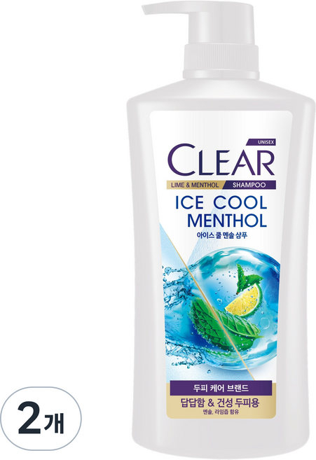 클리어 아이스 쿨 멘솔 샴푸, 650ml, 2개