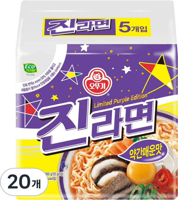 오뚜기 진라면 약간매운맛 120g, 100개