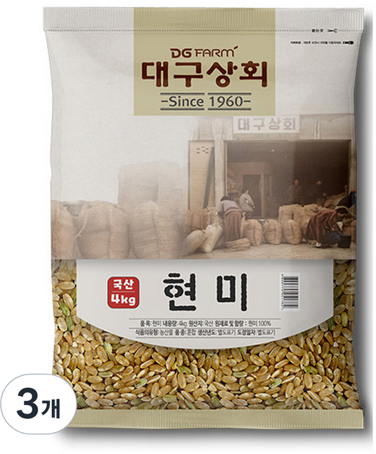 대구상회 국산 현미, 4kg, 3개