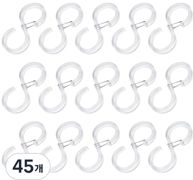 까사마루 다용도 잠금형 S자 고리 소형, 투명, 45개