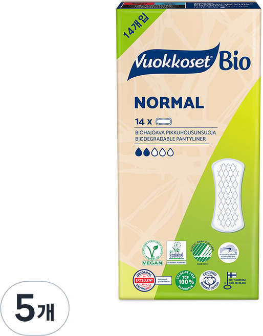 [비건라이프] 뷰코셋 바이오 팬티라이너, 일반, 14개입, 5개