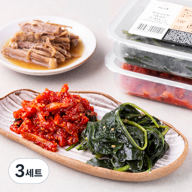 남도애꽃 한정식반찬 취나물 볶음 100g + 소고기 장조림 150g + 오징어젓갈 조밥무침 150g, 3세트