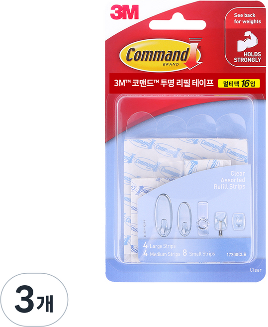 3M Command 無痕 3M 透明補充膠帶 大中小 16入, 3個, 混合色