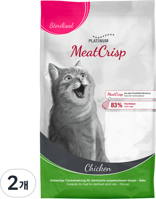 PLATINUM 어덜트 고양이 미트 크리스프 스테럴라이즈드 건식사료, 닭, 1.5kg, 2개