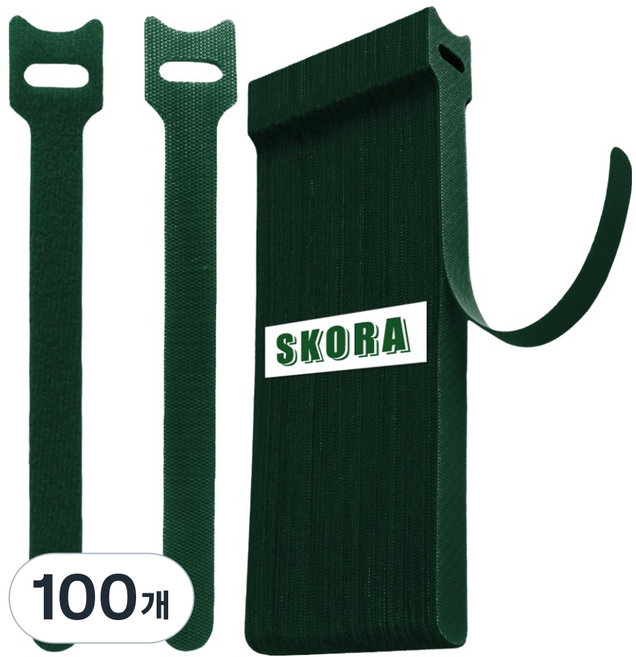 스코라 식물용 찍찍이 타이 스티커 다크 그린 15cm, 100개