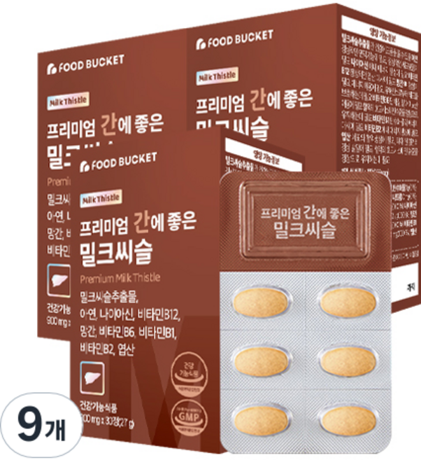 푸드버킷 프리미엄 간에좋은 밀크씨슬, 30정, 9개