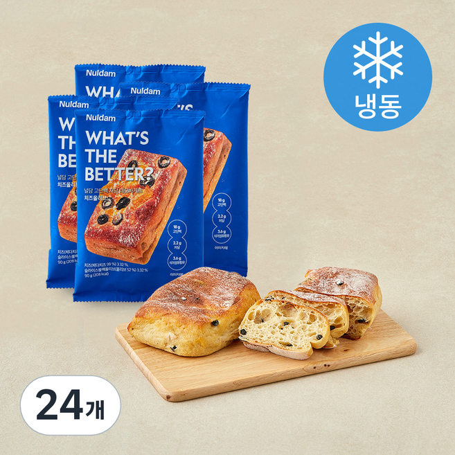 널담 고단백 저당 네모바게트 치즈올리브 (냉동), 90g, 24개, 1개입