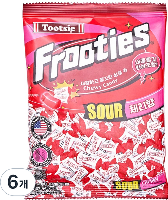 투시 프루티 사우어 체리향 츄잉 캔디, 6개, 101g