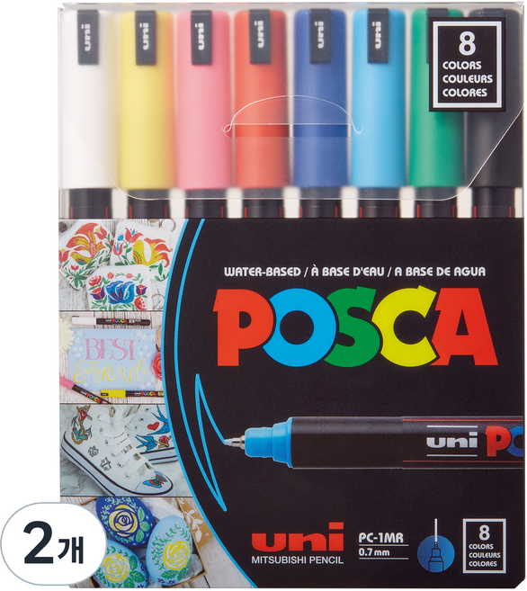 유니 포스카 매우 얇은 글씨용 핀타입 펜촉 PC-1MR, 2개, 8색