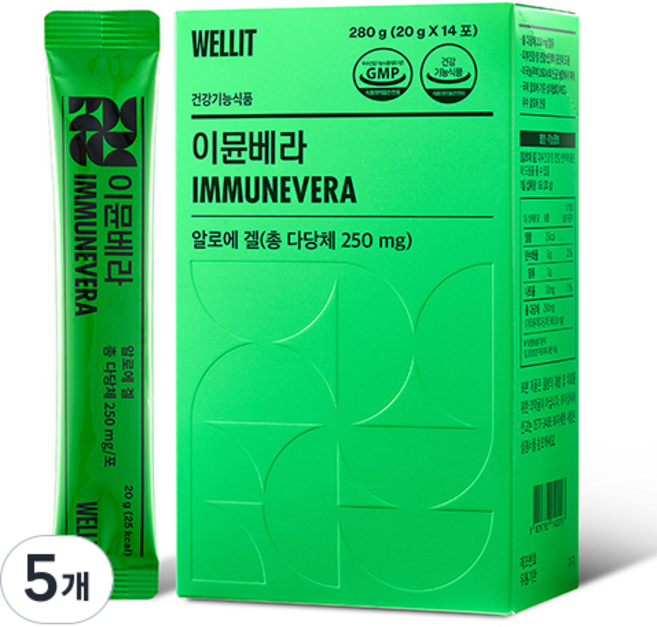 웰릿 이뮨베라 알로에 겔, 280g, 5개