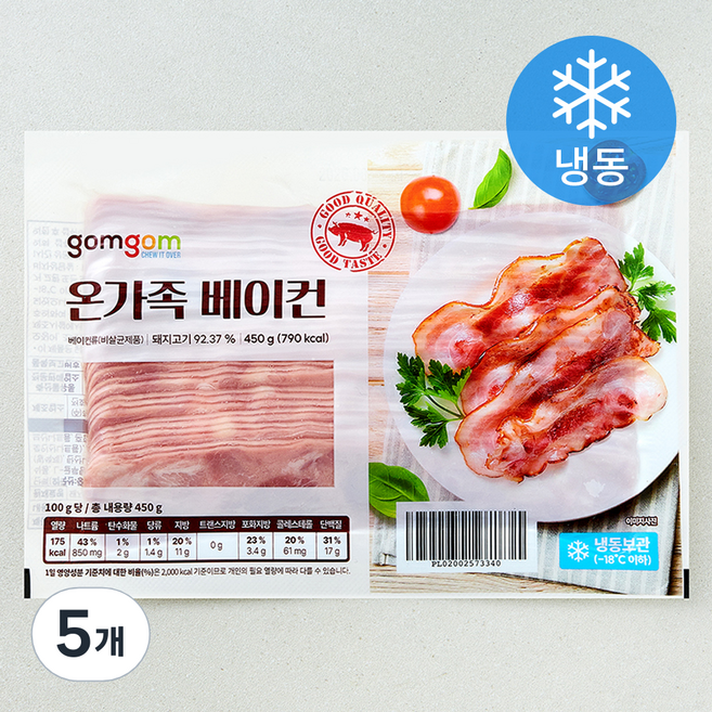 곰곰 온가족 베이컨 (냉동), 450g, 5개