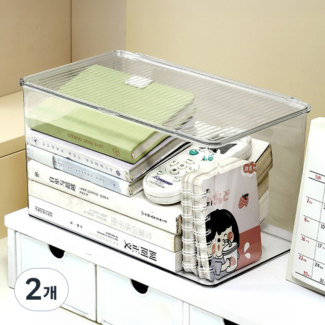 리빙공감 먼지차단 책상정리 다용도 수납함 대형, 투명, 2개