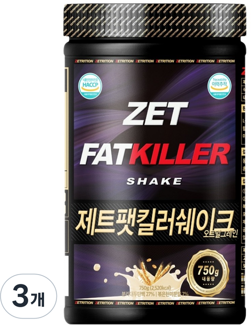 ZETRITION Z.Pat Killer Shake 燕麥穀物代餐減肥奶昔, 750g, 3個