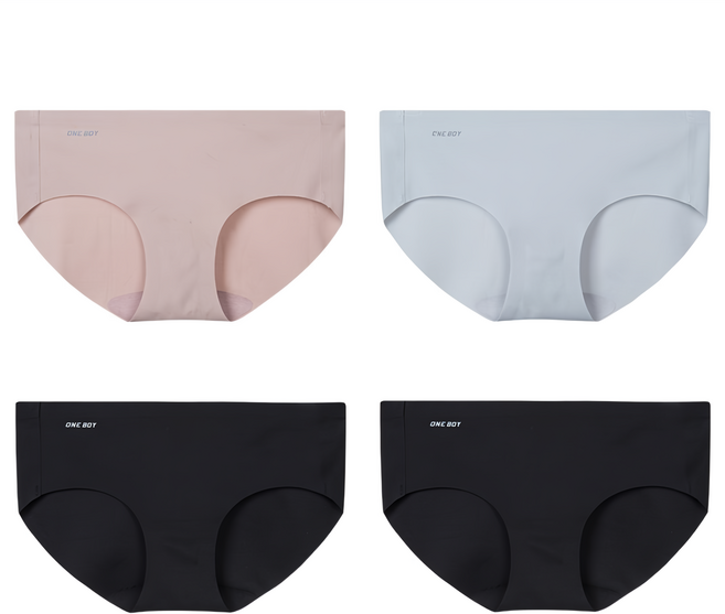 ONE BOY 無尺碼無鋼圈舒適無痕內褲4件組, 黑色 + 蜜桃茶 + 柔灰藍