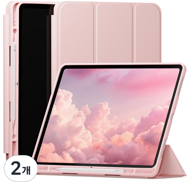 신지모루 스마트커버 펜슬 수납 태블릿 케이스, 핑크 샌드, 2개
