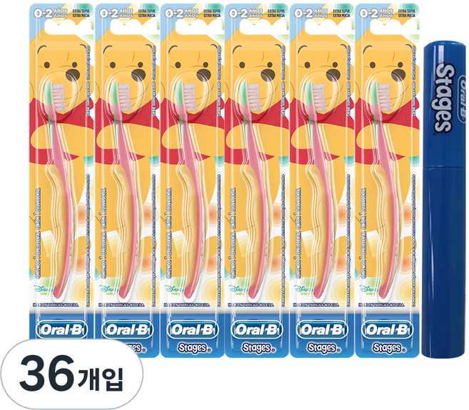 오랄비 스테이지스 1단계 4-24개월 어린이 칫솔 6p + 칫솔케이스, 푸와 친구들, 6세트