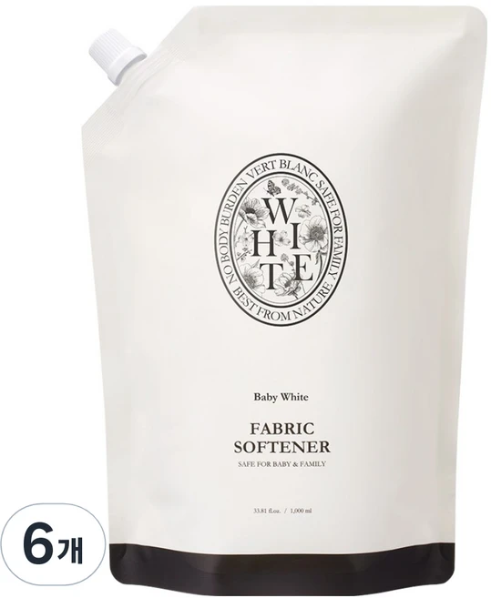 베르블랑 유아용 섬유유연제 화이트향 리필, 1L, 6개 - 쿠팡